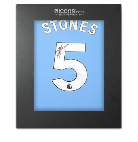 John Stones Back Signed Manchester City 2023-24 Home Shirt In Deluxe Packaging