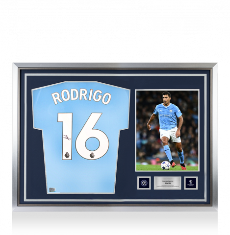 Rodri Official UEFA Champions League Back Signed and Hero Framed Manchester City 2023-24 Home Shirt