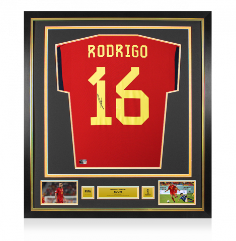 Rodri Official 2022 FIFA World Cup™ Back Signed and Framed Spain 2022-23 Home Shirt
