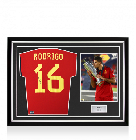 Rodri Back Signed Spain 2022-23 Home Shirt In Hero Frame: Option 1