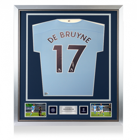 Kevin De Bruyne Official UEFA Champions League Back Signed and Framed Manchester City 2020-21 Home Shirt
