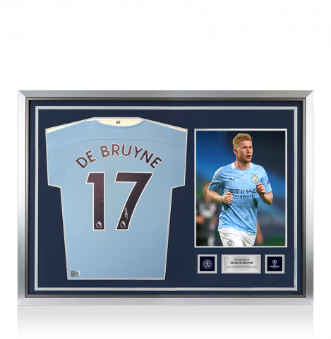 Kevin De Bruyne Official UEFA Champions League Back Signed and Hero Framed Manchester City 2020-21 Home Shirt