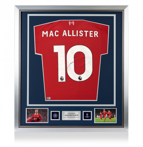 Alexis Mac Allister Official UEFA Champions League Back Signed and Framed Liverpool 2025-26 Home Shirt
