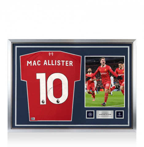 Alexis Mac Allister Official UEFA Champions League Back Signed and Hero Framed Liverpool 2025-26 Home Shirt