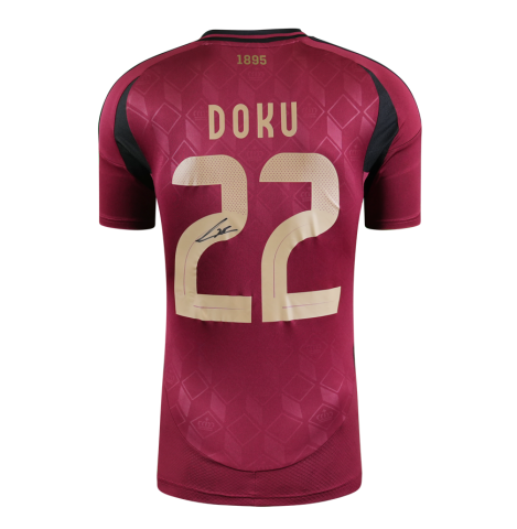 Jeremy Doku Back Signed Belgium 2024 Home Shirt In Deluxe Packaging