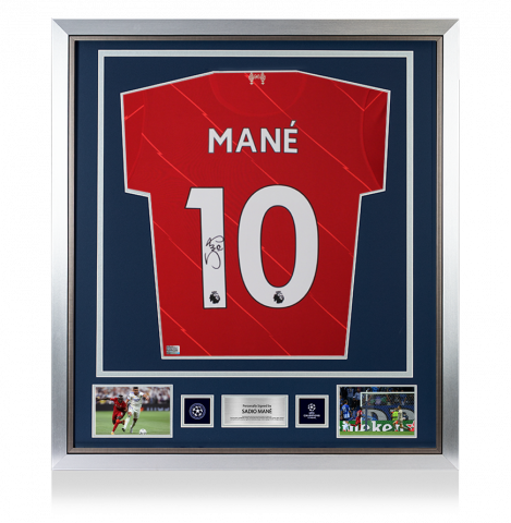 Sadio Mane Official UEFA Champions League Back Signed and Framed Liverpool 2021-22 Home Shirt