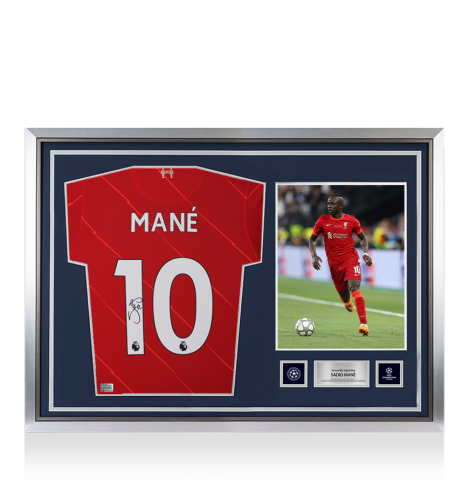 Sadio Mane Official UEFA Champions League Back Signed and Hero Framed Liverpool 2021-22 Home Shirt