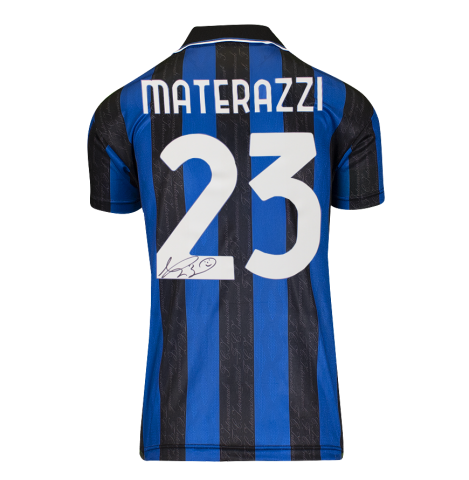 Marco Materazzi Official UEFA Champions League Back Signed Internazionale Retro Home Shirt In Deluxe Packaging