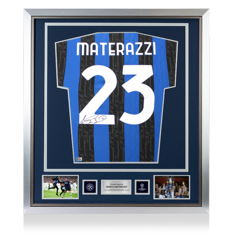 Marco Materazzi Official UEFA Champions League Back Signed and Framed Internazionale Retro Home Shirt