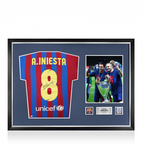 Andres Iniesta Official FC Barcelona Back Signed and Framed 2020-21 Home Shirt
