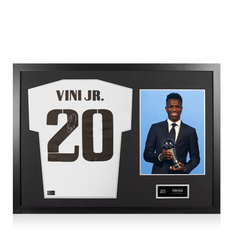 Vinicius Jr Official The Best FIFA Football Awards™ Back Signed and Framed Modern Real Madrid CF Home Shirt: 2024 Winner