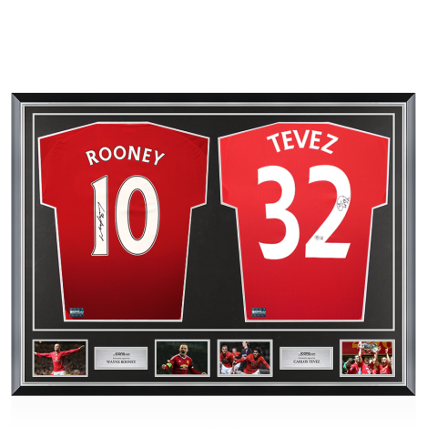 Wayne Rooney & Carlos Tevez Signed Manchester United Shirts In Classic Dual Frame