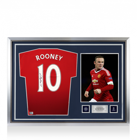 Wayne Rooney Official UEFA Champions League Back Signed and Hero Framed Manchester United 2024-25 Home Shirt