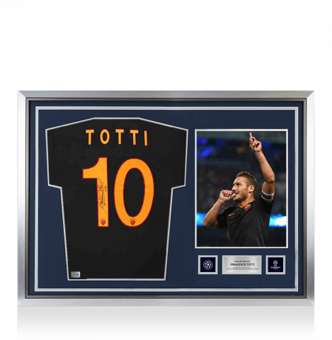 Francesco Totti Official UEFA Champions League Back Signed and Hero Framed AS Roma 2013-14 Third Shirt