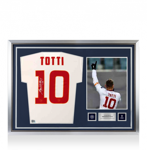 Francesco Totti Official UEFA Champions League Back Signed and Hero Framed AS Roma 2014-15 Away Shirt