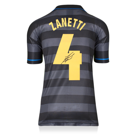 Javier Zanetti Back Signed Internazionale 1998 UEFA Cup Final Shirt In Deluxe Packaging