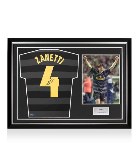 Javier Zanetti Back Signed Internazionale 1998 UEFA Cup Final Shirt In Hero Frame: Option 1