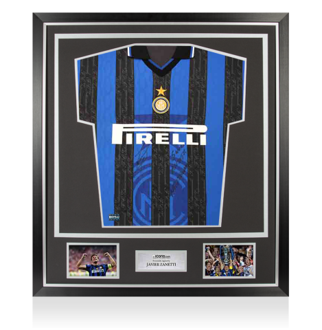 Javier Zanetti Front Signed Internazionale 1998 Home Shirt - "Siamo I'Armata Nerazurra" Inscription In Classic Frame