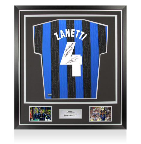 Javier Zanetti Back Signed Internazionale 1998 Home Shirt - "Nerazzurri Capitano" Inscription In Classic Frame