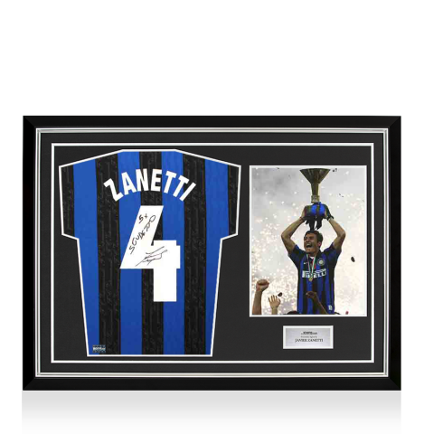 Javier Zanetti Back Signed Internazionale 1998 Home Shirt - "5x Scudetto" Inscription In Hero Frame: Option 1