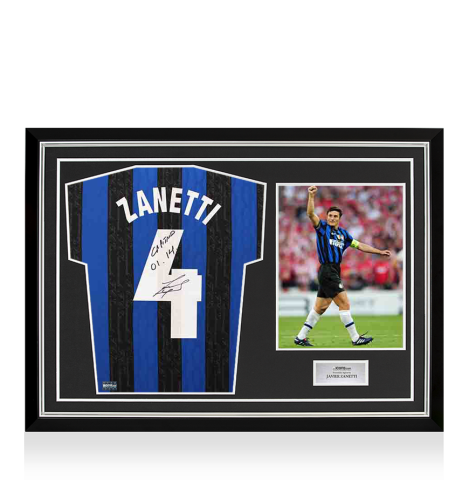 Javier Zanetti Back Signed Internazionale 1998 Home Shirt - "Capitano '01-14" Inscription In Hero Frame: Option 1