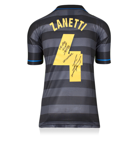 Javier Zanetti Official UEFA Europa League Back Signed Internazionale 1998 UEFA Cup Final Shirt In Deluxe Packaging: "UEFA Cup 1998 Winner" Inscription