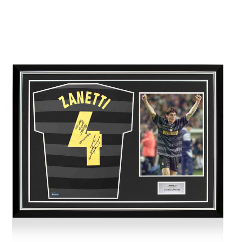 Javier Zanetti Back Signed Internazionale 1998 UEFA Cup Final Shirt - "UEFA Cup 1998 Winner" Inscription In Hero Frame: Option 1