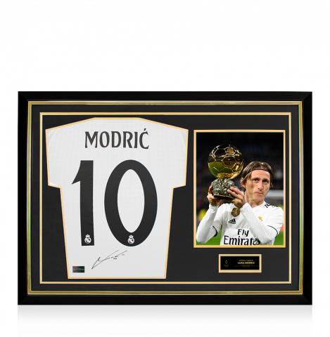 Luka Modric Official Ballon d'Or™ Back Signed and Hero Framed Real Madrid 2024-25 Home Shirt - 2018 Winner Edition