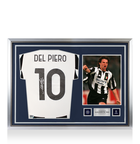 Alessandro Del Piero Official UEFA Champions League Back Signed and Hero Framed Juventus 2024-25 Home Shirt