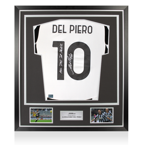 Alessandro Del Piero Back Signed Juventus 2024-25 Home Shirt - "All Time Goal Scorer" Inscription In Classic Frame