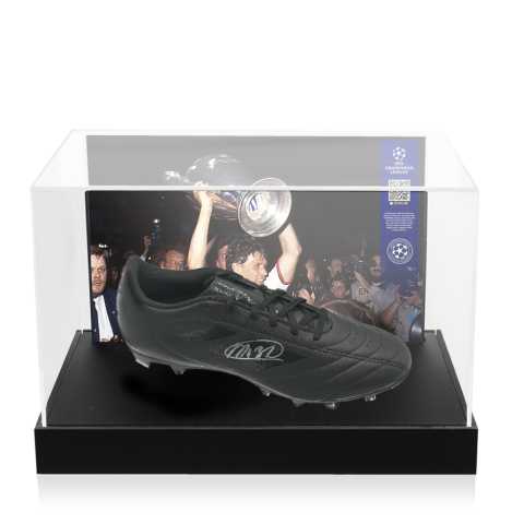 Marco van Basten Official UEFA Champions League Signed Adidas Black Boot In Photo Acrylic Case: Option 1