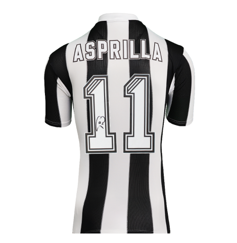 Faustino Asprilla Official UEFA Champions League Back Signed Newcastle United 1995-96 Home Shirt In Deluxe Packaging Faustino Asprilla Official UEFA Champions League Back Signed Newcastle United 1995-96 Home Shirt In Deluxe Packaging