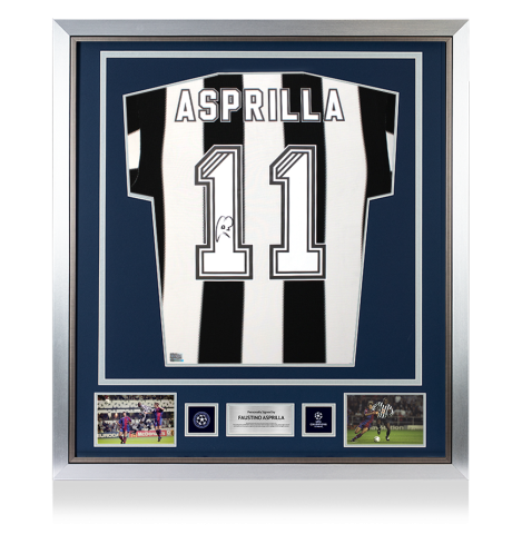 Faustino Asprilla Official UEFA Champions League Back Signed and Framed Newcastle United 1995-96 Home Shirt
