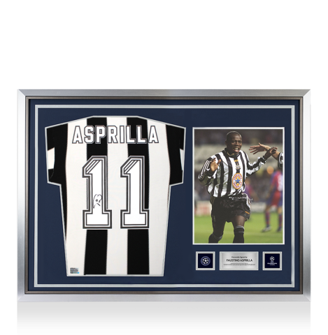 Faustino Asprilla Official UEFA Champions League Back Signed and Hero Framed Newcastle United 1995-96 Home Shirt
