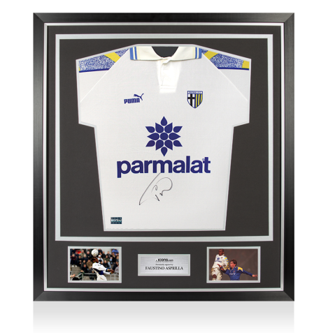 Faustino Asprilla Front Siged Parma 1995-96 Home Shirt In Classic Frame