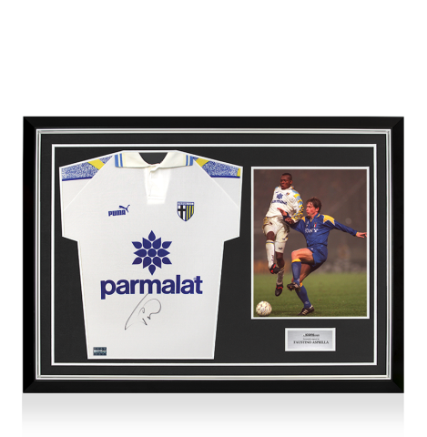 Faustino Asprilla Front Siged Parma 1995-96 Home Shirt In Hero Frame: Option 1