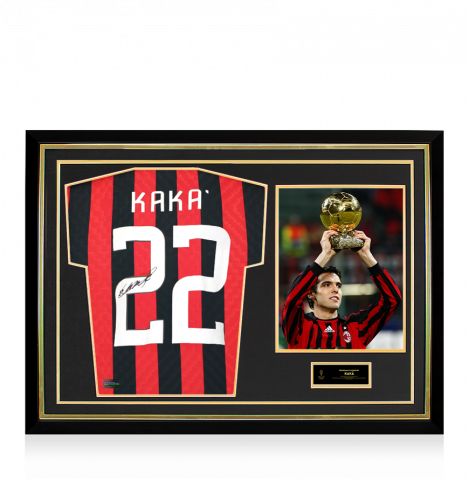 Kaka Official Ballon d'Or™  Back Signed and Hero Framed AC Milan Retro Shirt