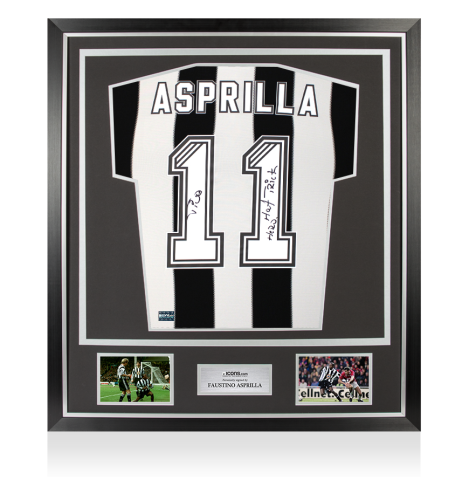 Faustino Asprilla Back Signed Newcastle United 1995-96 Home Shirt - "Hat Trick Hero" Inscription In Classic Frame 