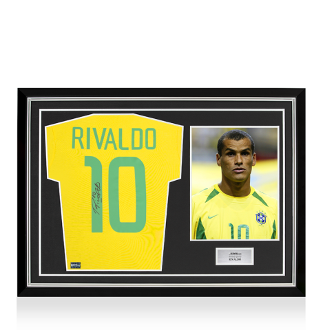 Rivaldo Back Signed Brazil 1970 Retro T-Shirt In Hero Frame: Option 1