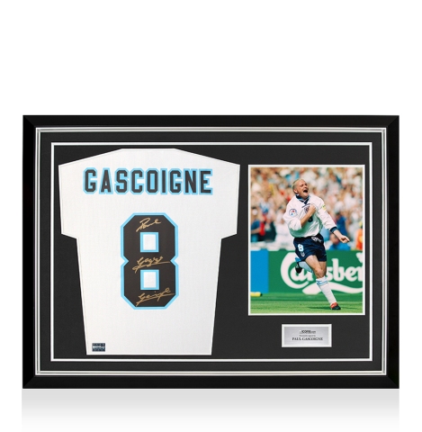 Paul Gascoigne Back Signed England 1996 Home Shirt In Hero Frame: Option 1