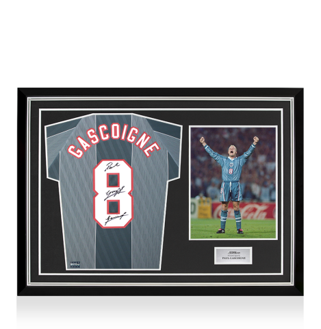 Paul Gascoigne Back Signed England 1996 Away Shirt In Hero Frame: Option 1