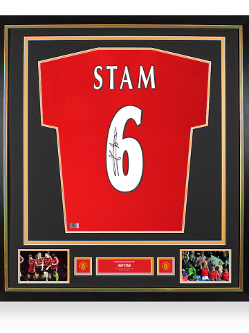Jaap Stam Official Manchester United Back Signed and Framed Manchester United 1999 Home Shirt Jaap Stam Official Manchester United Back Signed and Framed Manchester United 1999 Home Shirt