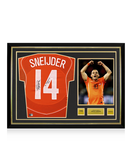 Wesley Sneijder Official FIFA World Cup™ Back Signed and Hero Framed Netherlands 2004 Home Shirt : '134 International Caps' Inscription