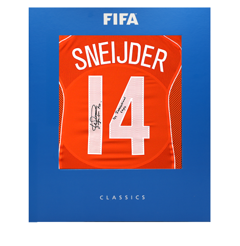 Wesley Sneijder Official FIFA World Cup™ Back Signed Netherlands 2004 Home Shirt In Deluxe Packaging: '134 International Caps' Inscription