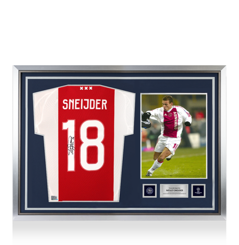Wesley Sneijder Official UEFA Champions League Back Signed and Hero Framed Ajax 2024-25 Home Shirt 