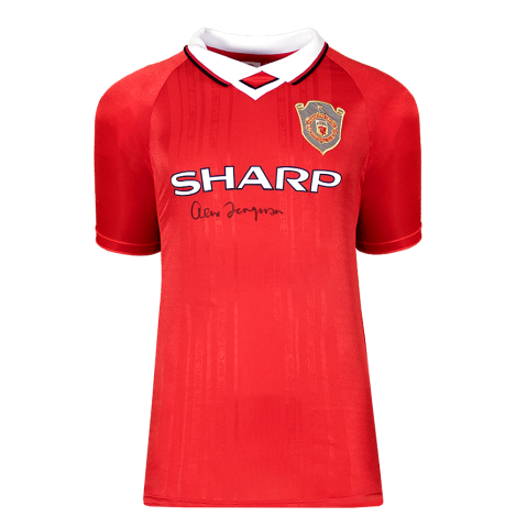 Sir Alex Ferguson Front Signed Manchester United 1999 UEFA Champions League Home Shirt In Deluxe Packaging