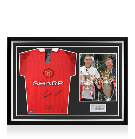Sir Alex Ferguson & Eric Cantona Front Signed Manchester United 1996-98 Home Shirt In Hero Frame: Option 1
