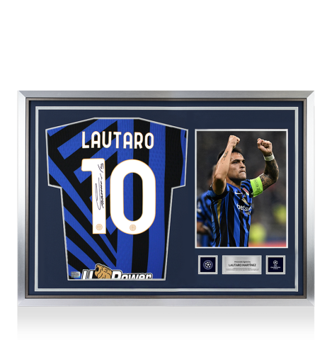 Lautaro Martinez Official UEFA Champions League Back Signed and Hero Framed Internazionale 2024-25 Authentic Home Shirt