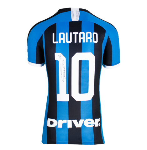 Lautaro Martinez Back Signed Inter Milan 2019-20 Home Shirt with Fan Style Number In Deluxe Packaging