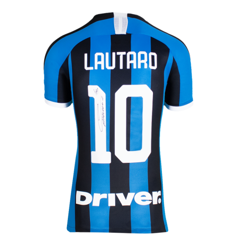 Lautaro Martinez Official UEFA Champions League Back Signed Inter Milan 2019-20 Home Shirt with Fan Style Number In Deluxe Packaging